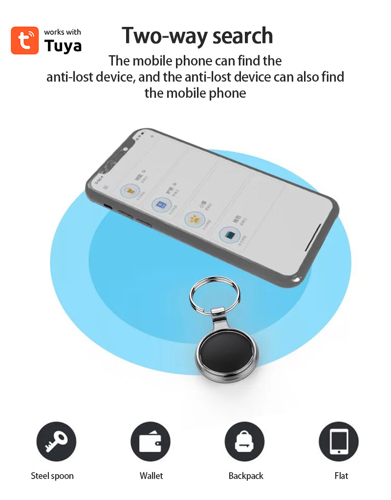 Mini GPS Tracker Locator Tuya Smart Life APP Key Finder Keychain Phones Kids Pet Item Anti Loss Alarm Smart Tag Finder Locator