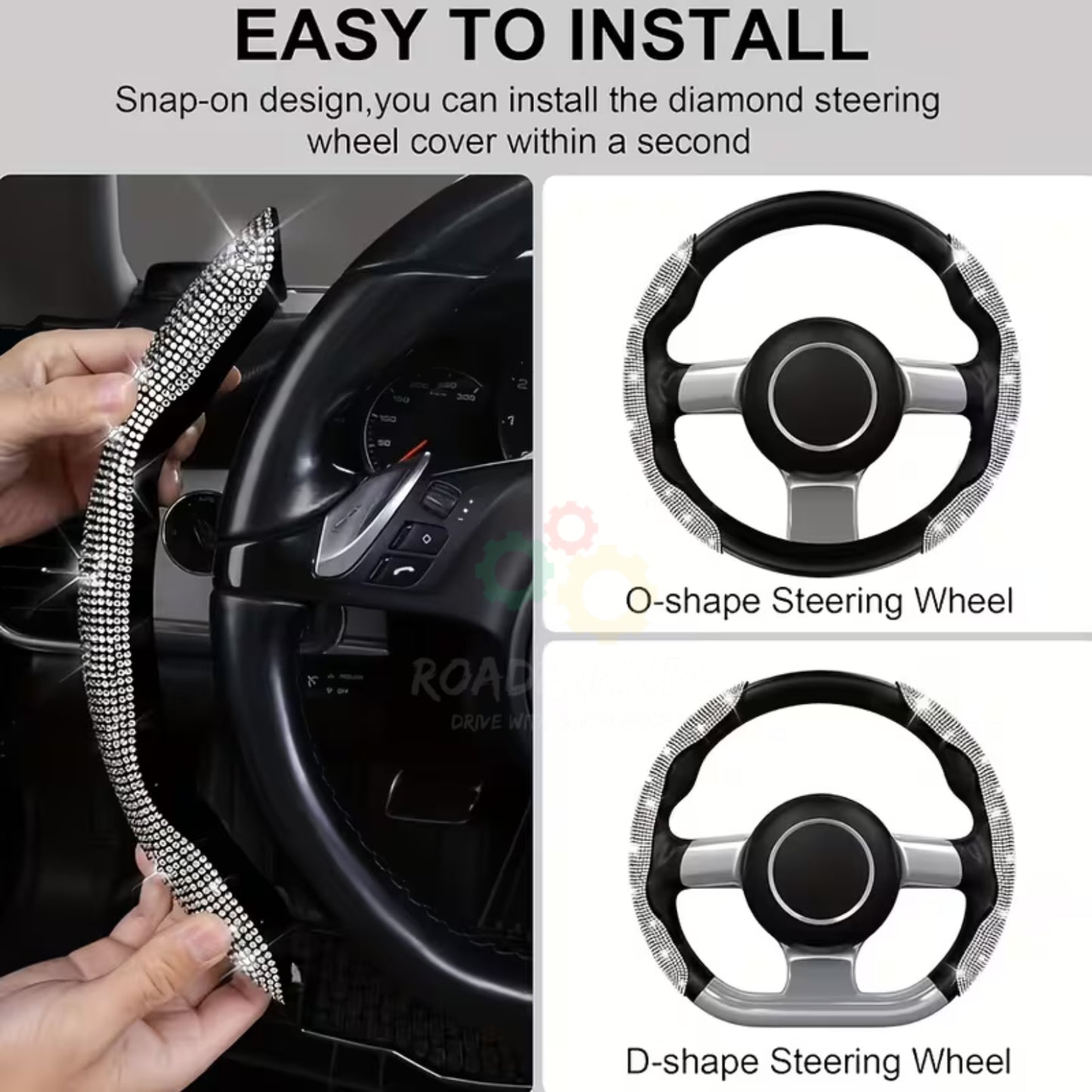 Diamond Stitch Steering Wheel Cover – Premium Grip – Universal Fit