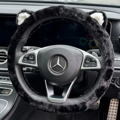 Fluffy Fur Steering Wheel Cover – Cute Car Accessory – Universal Fit