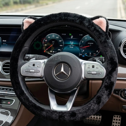 Fluffy Fur Steering Wheel Cover – Cute Car Accessory – Universal Fit