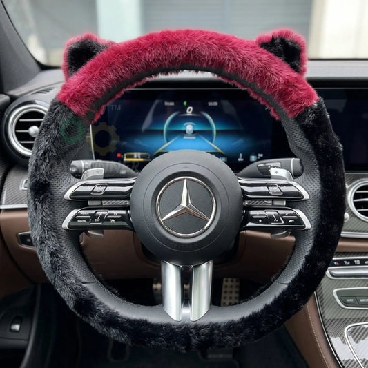 Fluffy Fur Steering Wheel Cover – Cute Car Accessory – Universal Fit