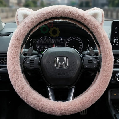Fluffy Fur Steering Wheel Cover – Cute Car Accessory – Universal Fit